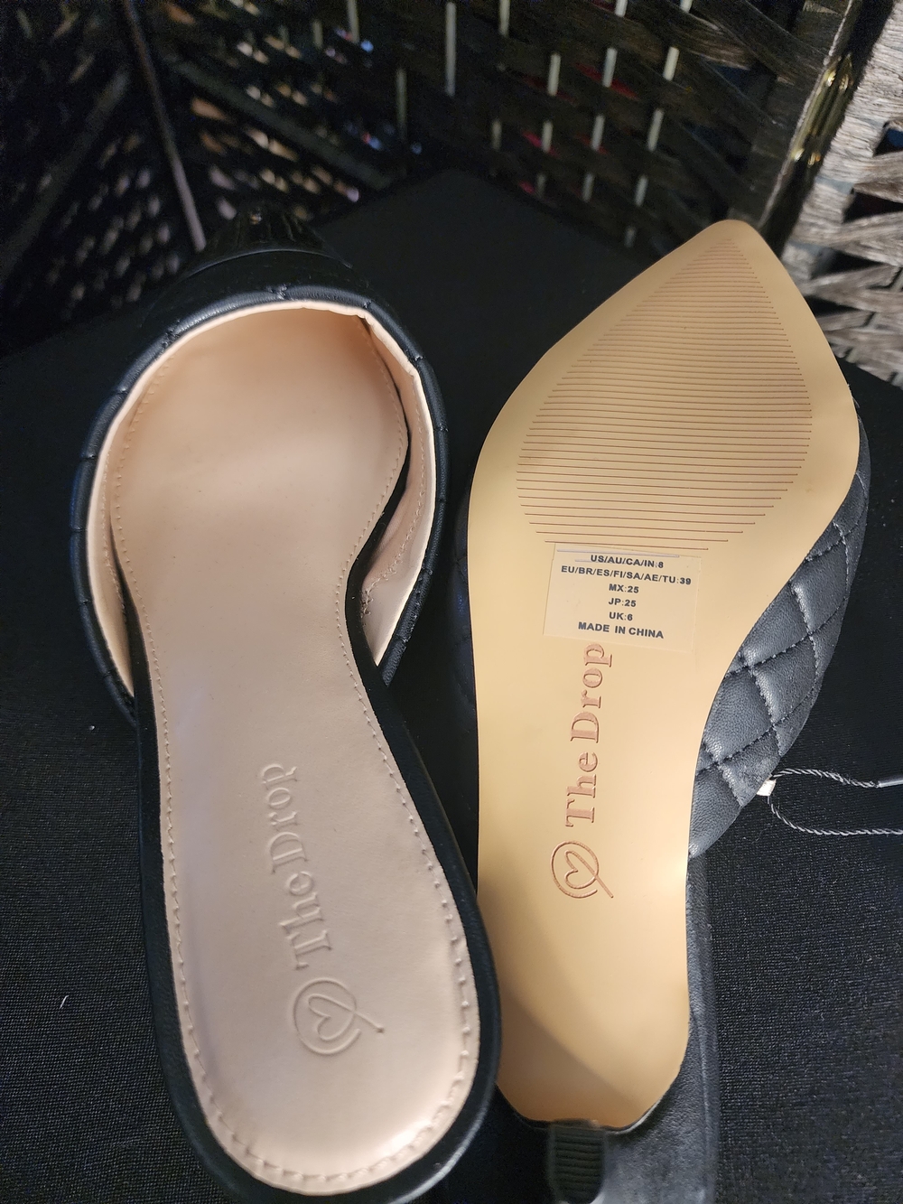 Black Quilted Pointed-Toe Slide Mules (B1) - Picture 3 of 4